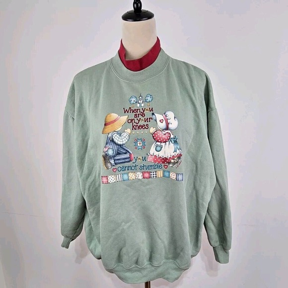 Vtg Ginnis Girl Crew Sweatshirt Womens XL When You Are On Your Knees Grandmacore - Picture 1 of 8